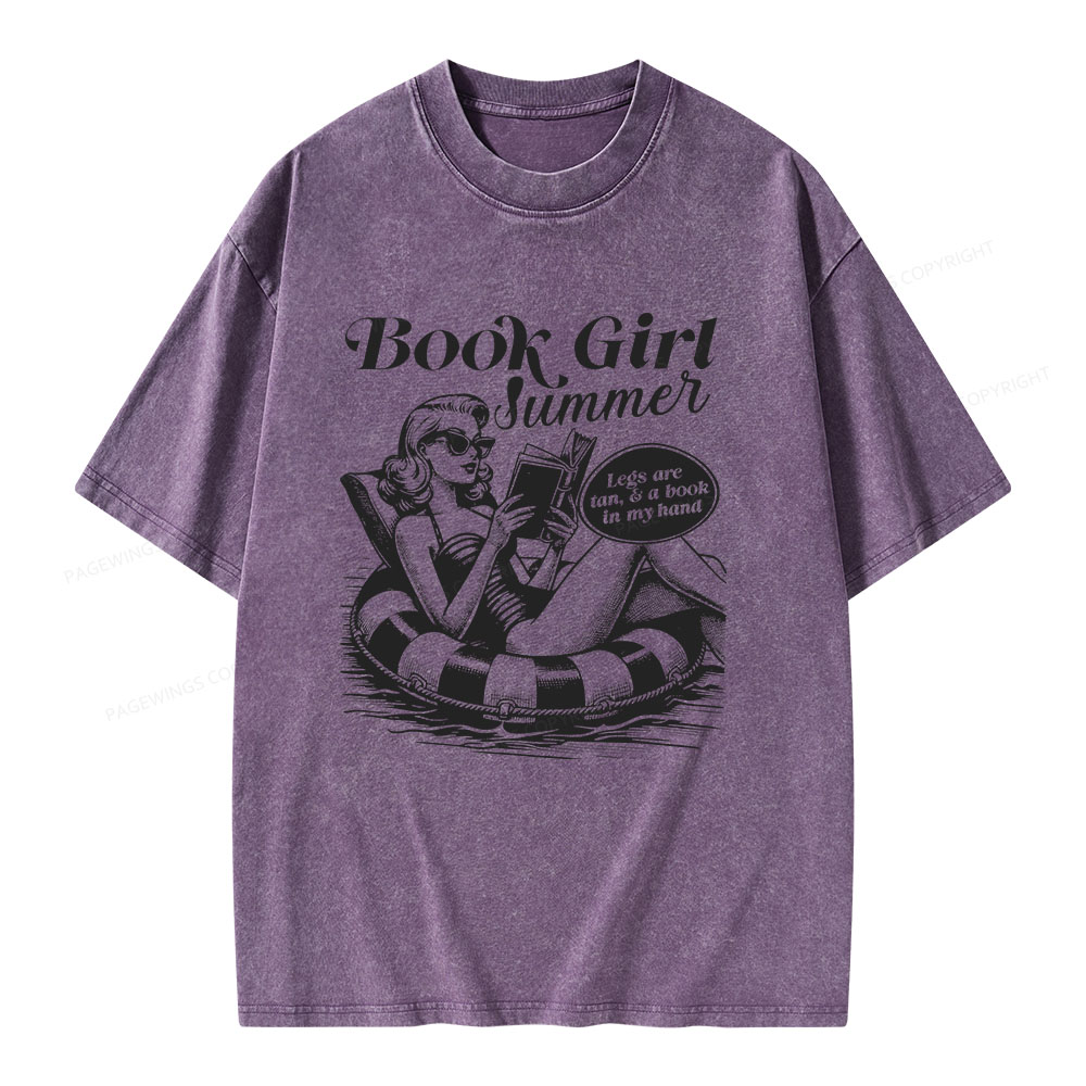Pagewings Book Girl Summer Unisex Washed T-shirt