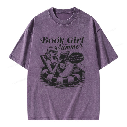 Pagewings Book Girl Summer Unisex Washed T-shirt