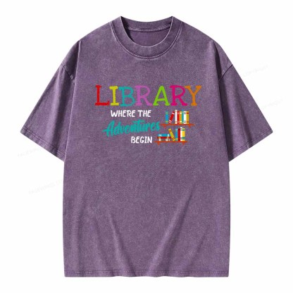 Pagewings Library Where The Adventure Begin Shirt Unisex Washed T-shirt