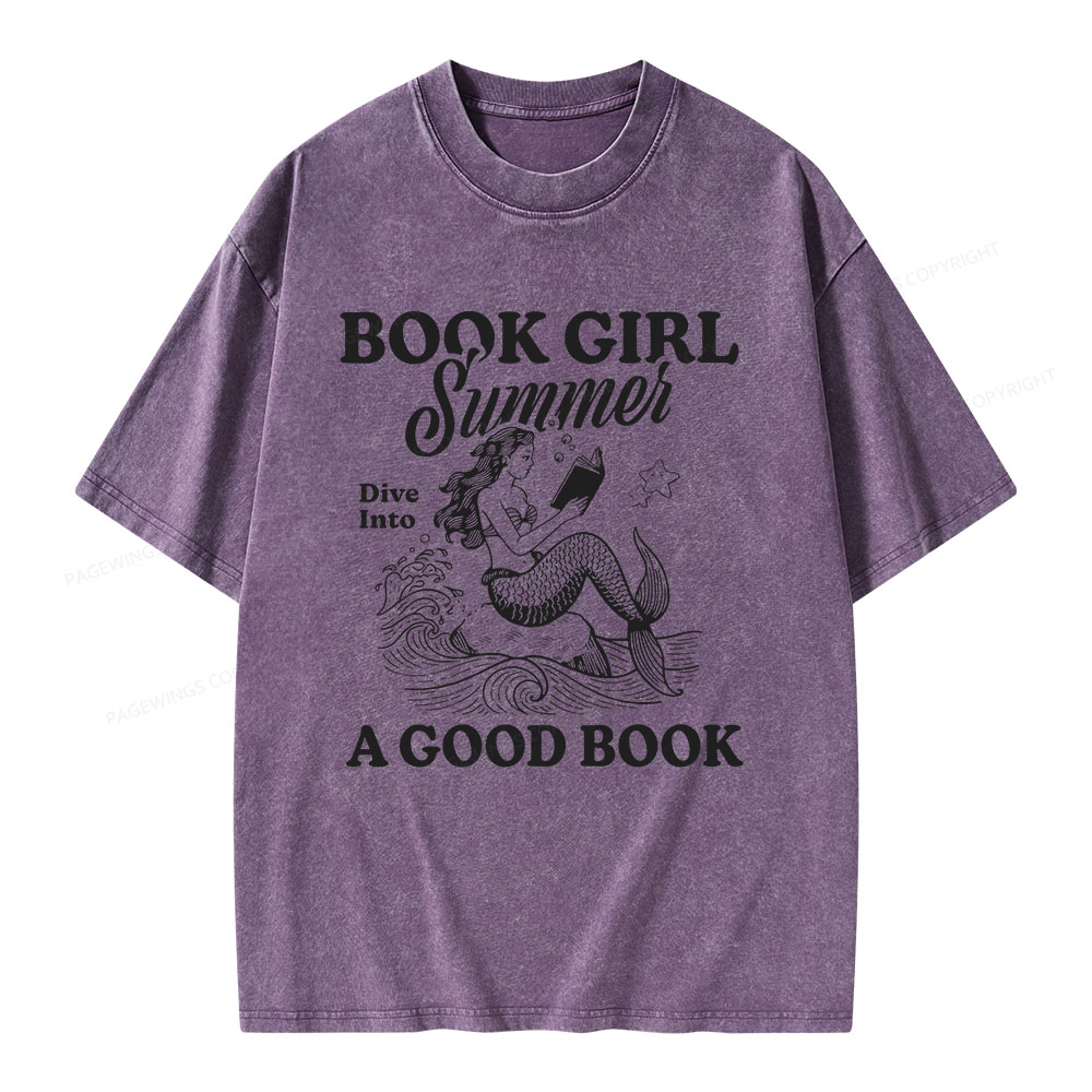 Pagewings Book Girl Summer Unisex Washed T-shirt