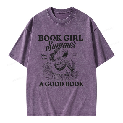Pagewings Book Girl Summer Unisex Washed T-shirt