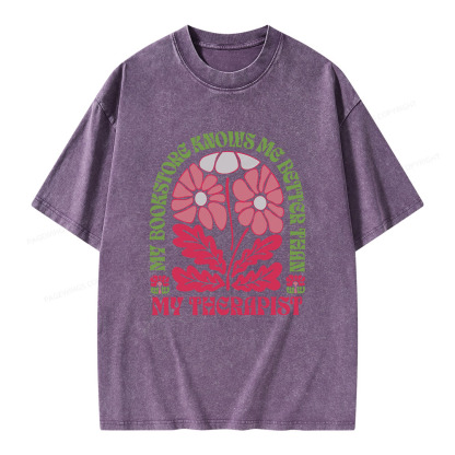 Pagewings My Bookstore Knows Me Better Than My Therapist Unisex Washed T-shirt