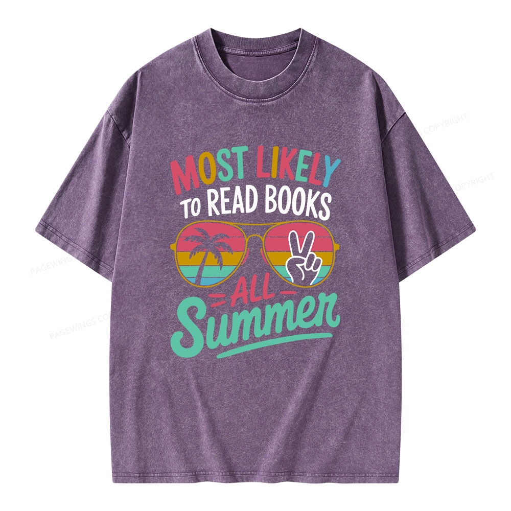 Pagewings Most Likely To Read Books All Summer Unisex Washed T-shirt