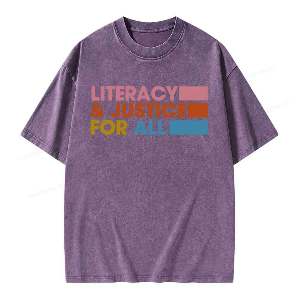 Pagewings Literacy Justice For All Unisex Washed T-shirt