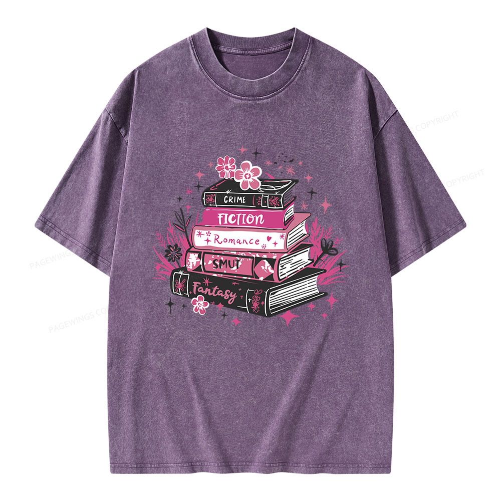 Pagewings Floral Book Stack Book Lover Unisex Washed T-shirt