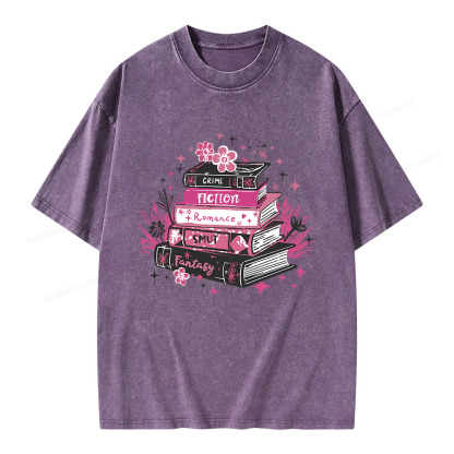 Pagewings Floral Book Stack Book Lover Unisex Washed T-shirt