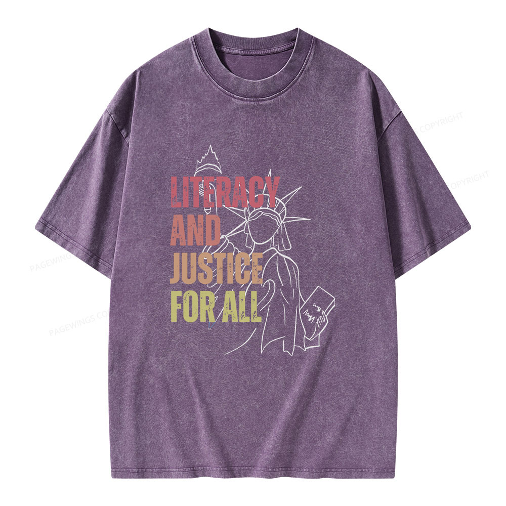 Pagewings Literacy And Justice For All Unisex Washed T-shirt