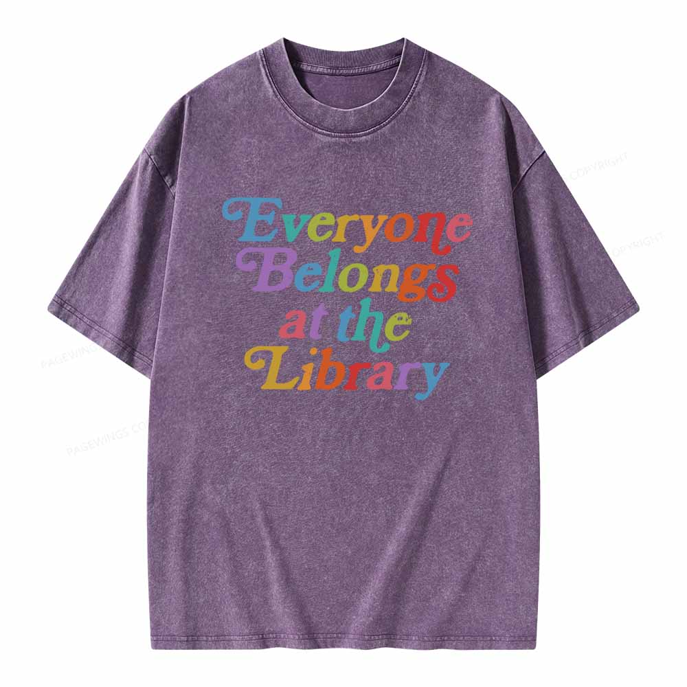 Pagewings Everyone belongs at the library Unisex Washed T-shirt