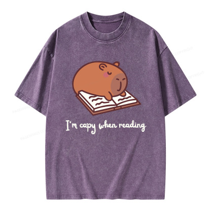 Pagewings I'm Capy When I'm Reading Unisex Washed T-shirt