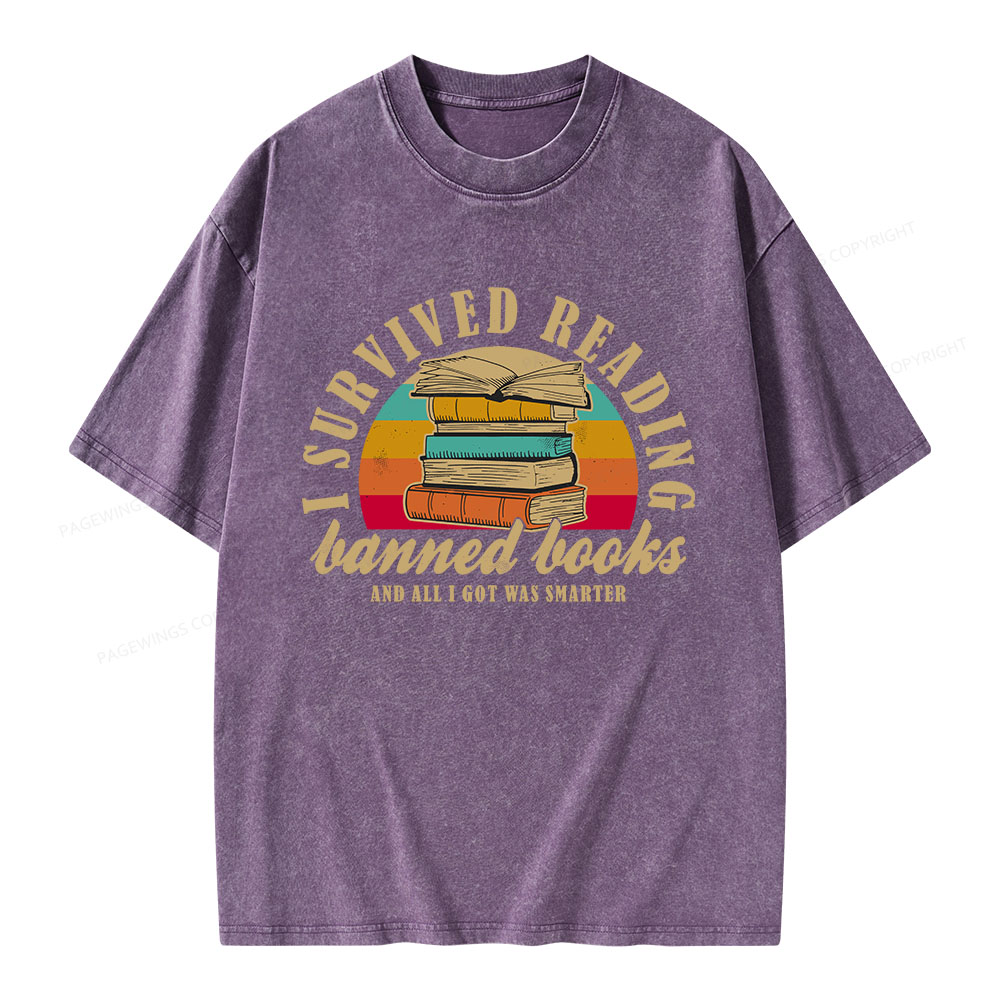 Pagewings I Survived Reading Banned Books Unisex Washed T-shirt