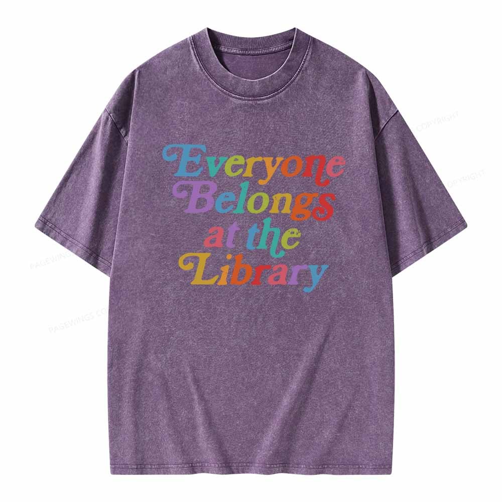 Pagewings Everyone belongs at the library Unisex Washed T-shirt