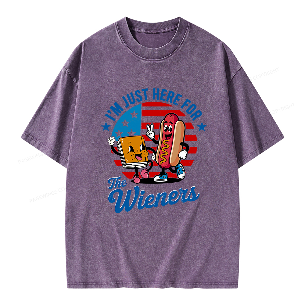 Pagewings Just Here For The Wieners Unisex Washed T-shirt