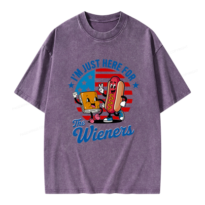 Pagewings Just Here For The Wieners Unisex Washed T-shirt