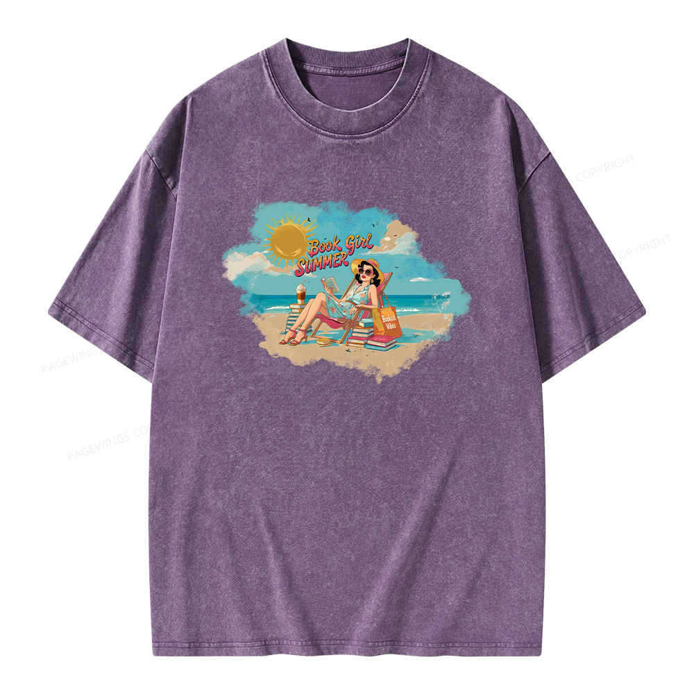 Pagewings Book Girl Summer Edition Essential Unisex Washed T-shirt
