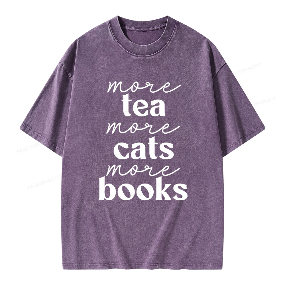 Pagewings More Tea More Cats More Books Unisex Washed T-shirt