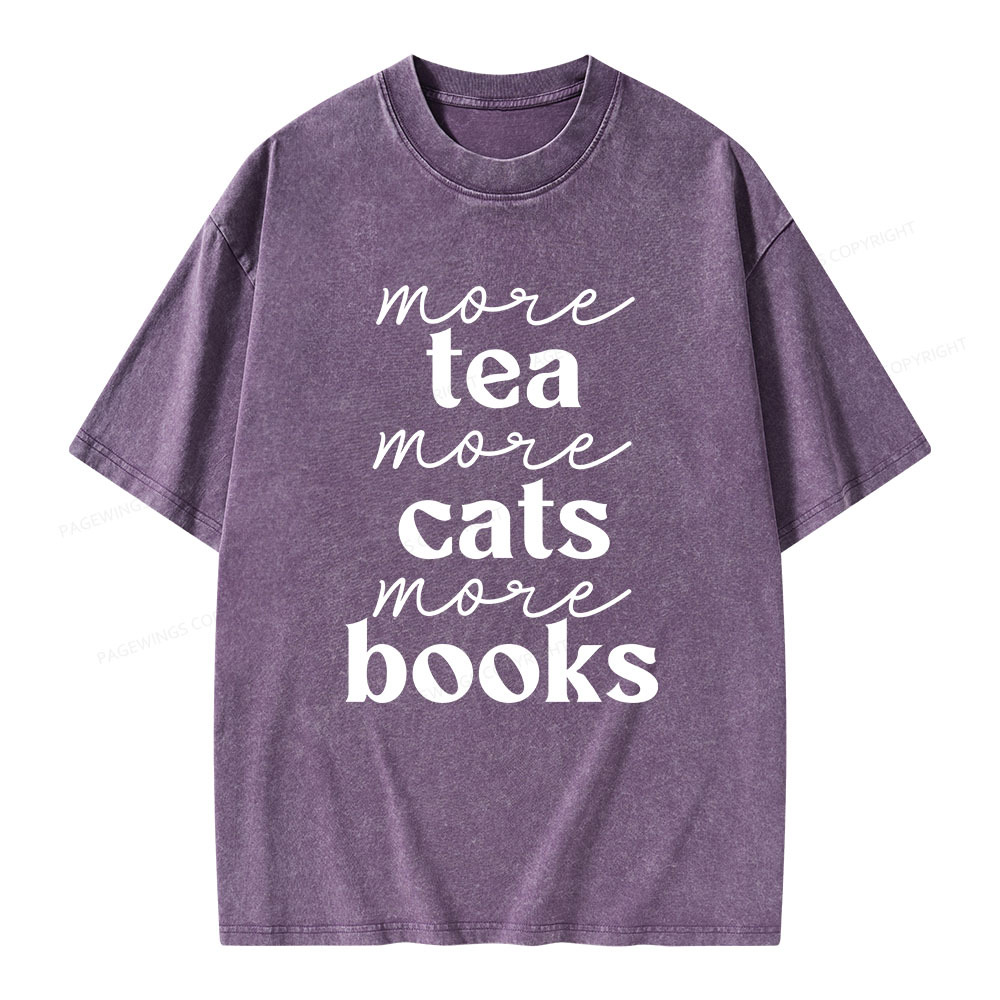 Pagewings More Tea More Cats More Books Unisex Washed T-shirt