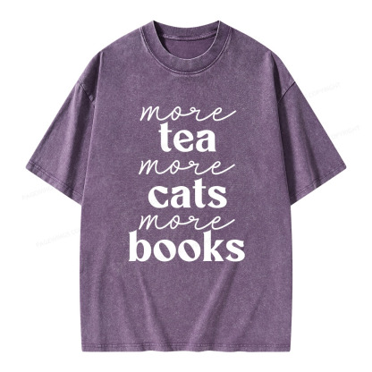 Pagewings More Tea More Cats More Books Unisex Washed T-shirt