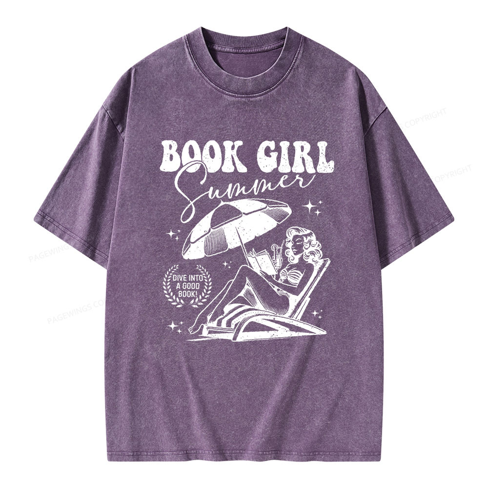 Pagewings Book Girl Summer Unisex Washed T-shirt