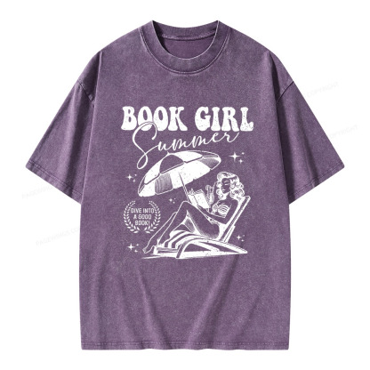 Pagewings Book Girl Summer Unisex Washed T-shirt