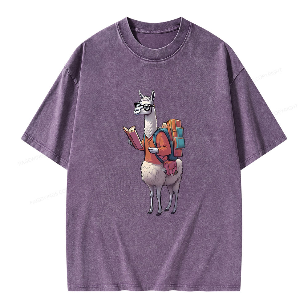 Pagewings Librarian Llama Unisex Washed T-shirt