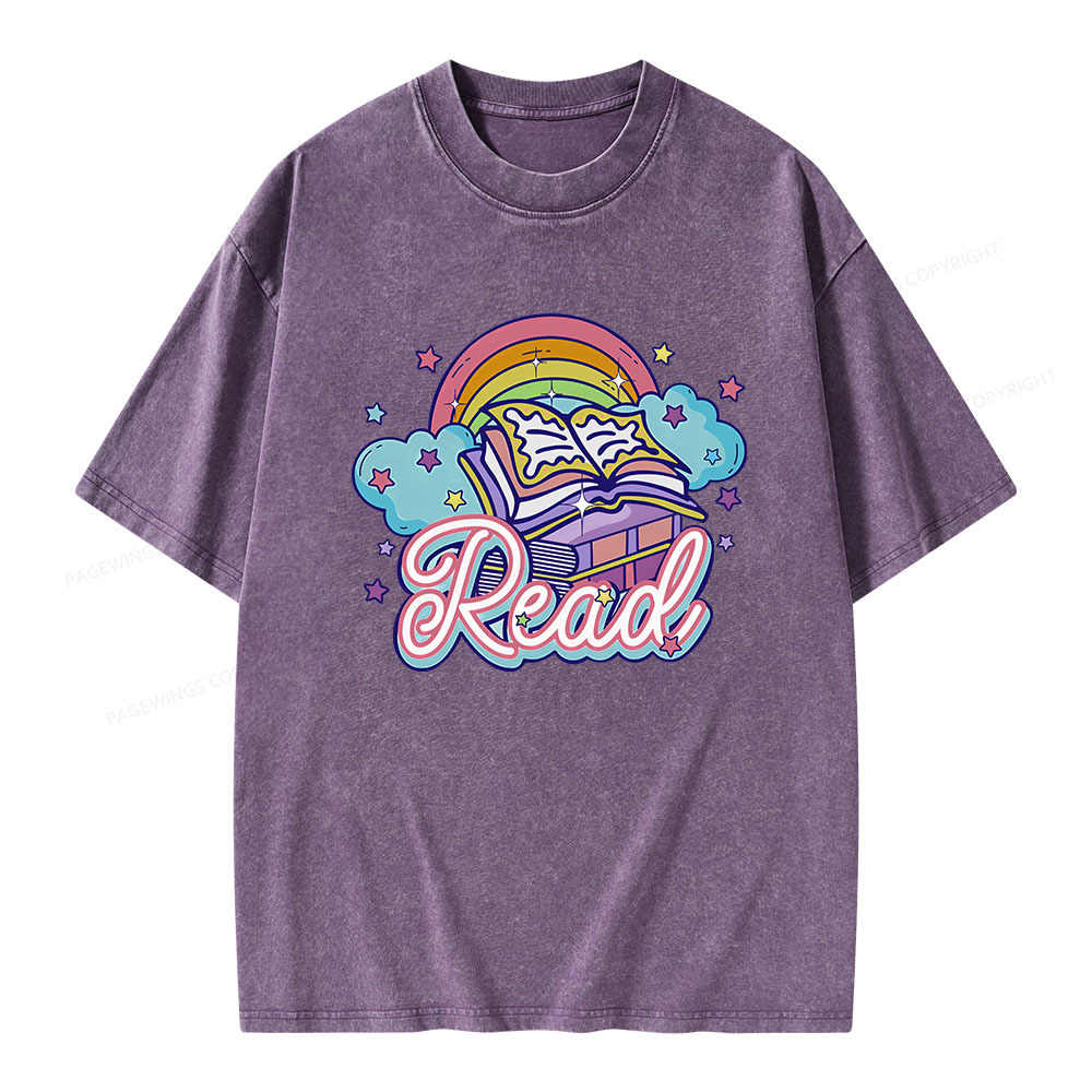 Pagewings Rainbow Book Lover Unisex Washed T-shirt