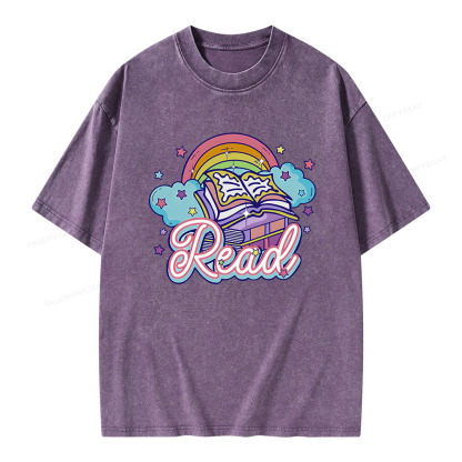 Pagewings Rainbow Book Lover Unisex Washed T-shirt