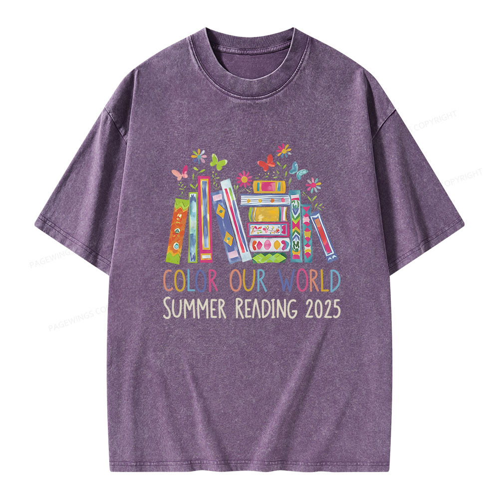Pagewings Color Our World Summer Reading 2025 Unisex Washed T-shirt