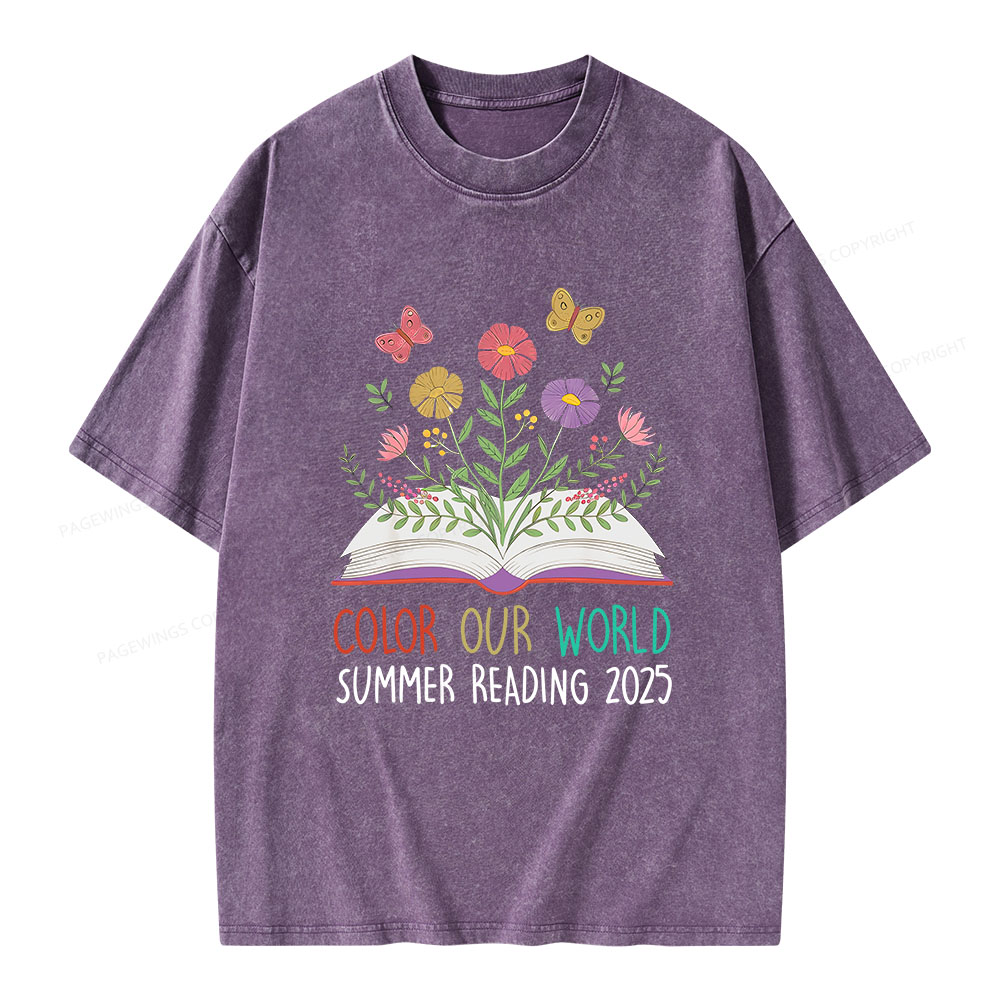 Pagewings Color Our World Summer Reading 2025 Unisex Washed T-shirt