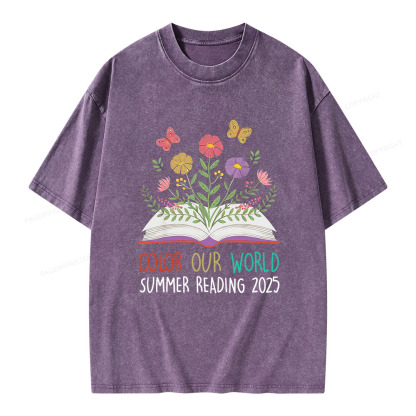 Pagewings Color Our World Summer Reading 2025 Unisex Washed T-shirt