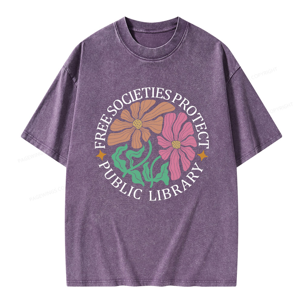 Pagewings Free Societies Protect Public Library Unisex Washed T-shirt