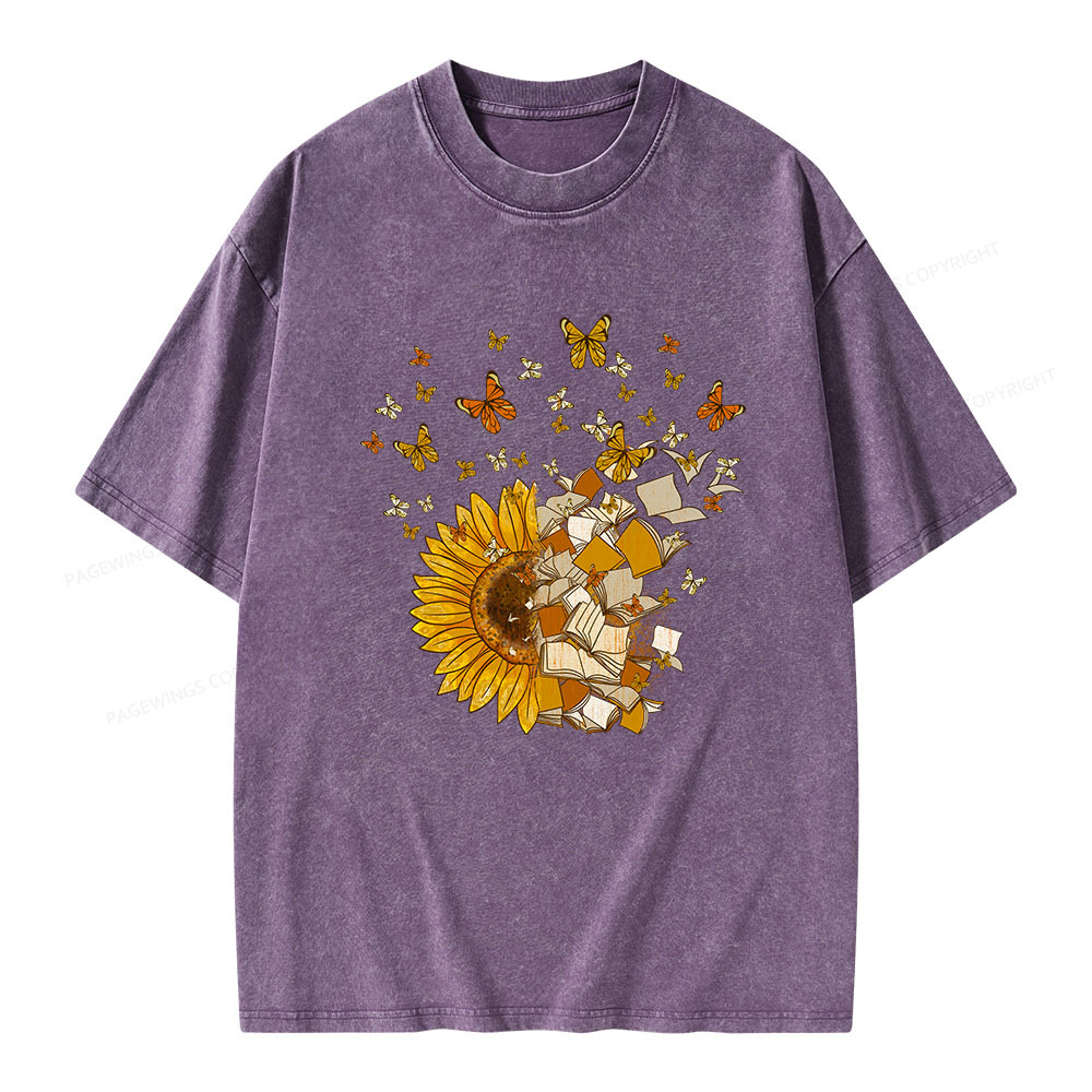 PagewingsSunflower And Book Harmony Unisex Washed T-shirt