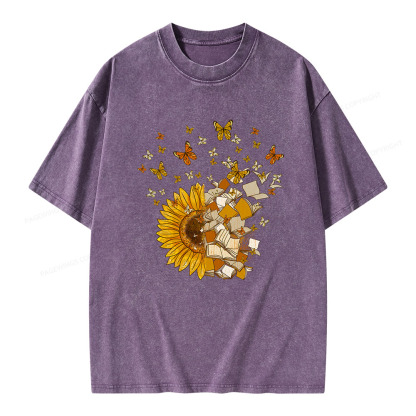 PagewingsSunflower And Book Harmony Unisex Washed T-shirt