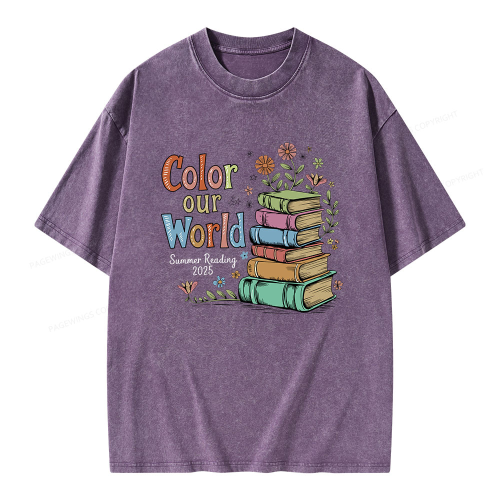 Pagewings Color Our World Summer Reading Unisex Washed T-shirt