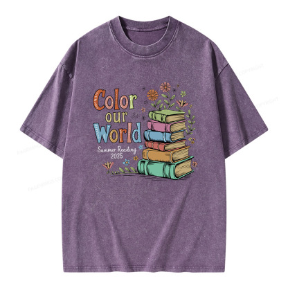 Pagewings Color Our World Summer Reading Unisex Washed T-shirt
