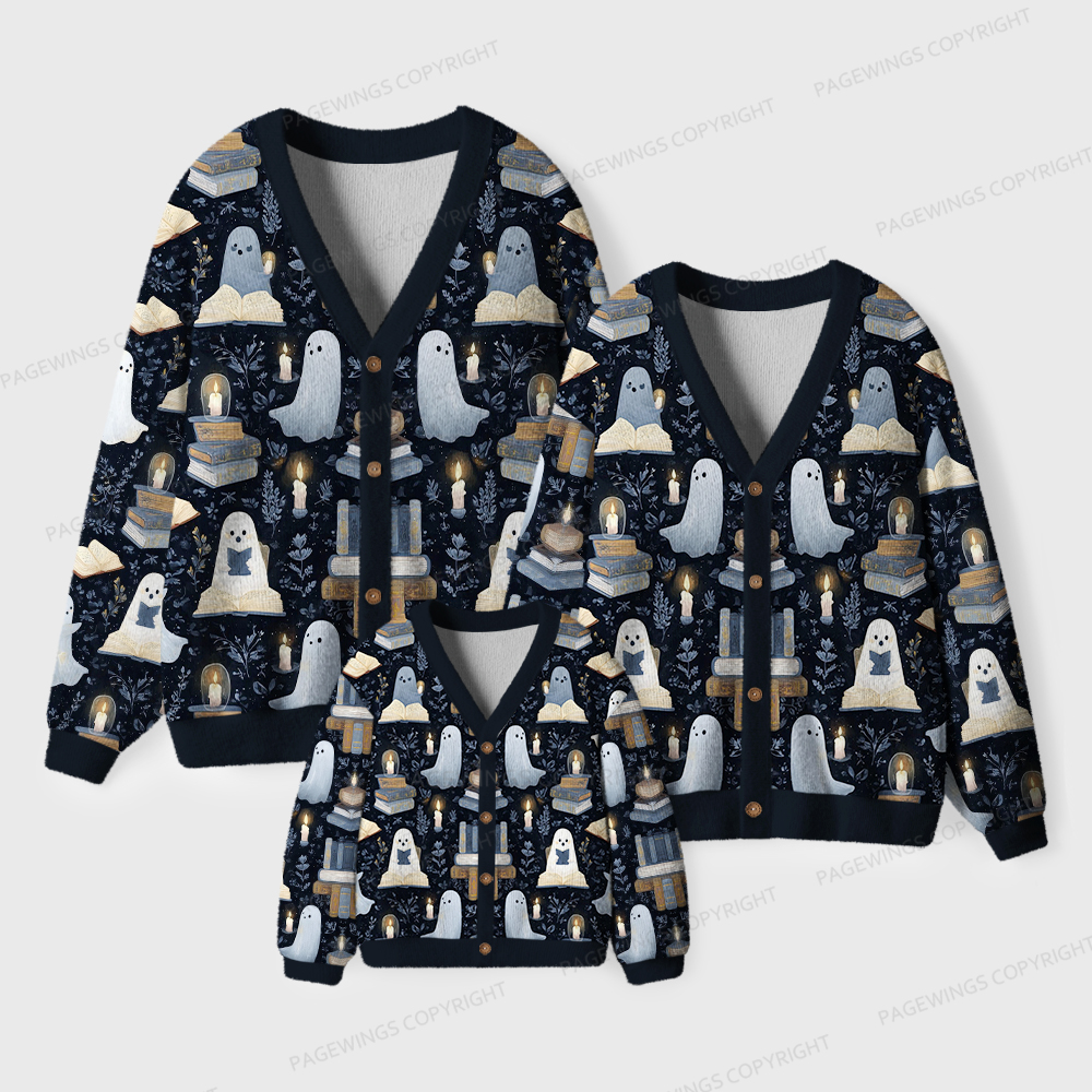 Pagewings Ghost Reading Unisex Ugly Cardigan Sweaters