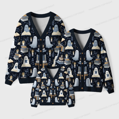 Pagewings Ghost Reading Unisex Ugly Cardigan Sweaters