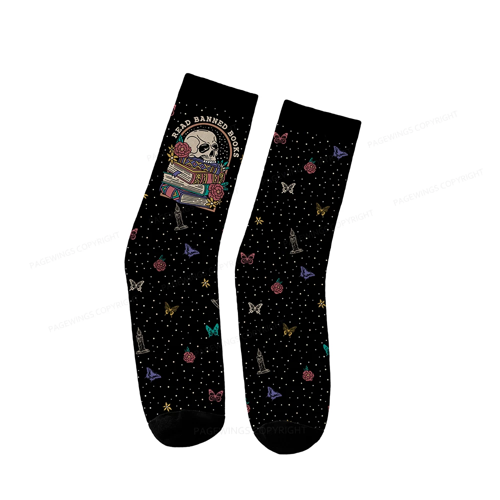 Pagewings Read Banned Book Floral Socks