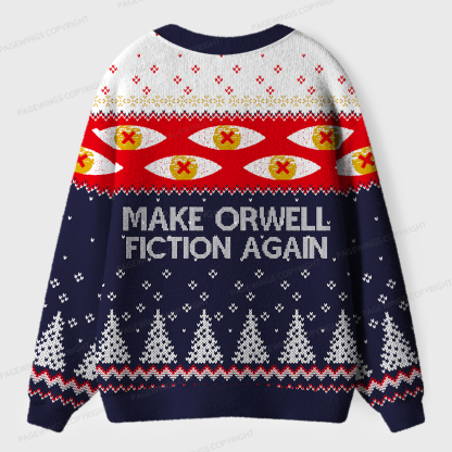 Pagewings Make Fiction Orwell Again Unisex Ugly Cardigan Sweaters