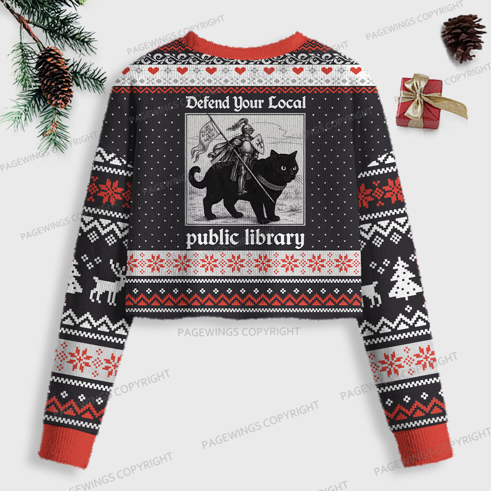 Pagewings Defend Your Local Public Library Women Ugly Crop Sweatshirt