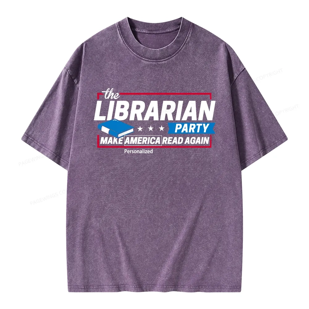 Pagewings Personalized Country Librarian Party Unisex Washed T-shirt