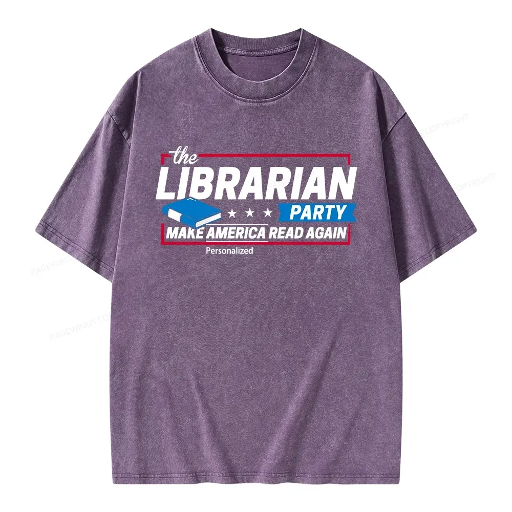 Pagewings Personalized Country Librarian Party Unisex Washed T-shirt