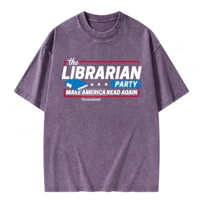 Pagewings Personalized Country Librarian Party Unisex Washed T-shirt
