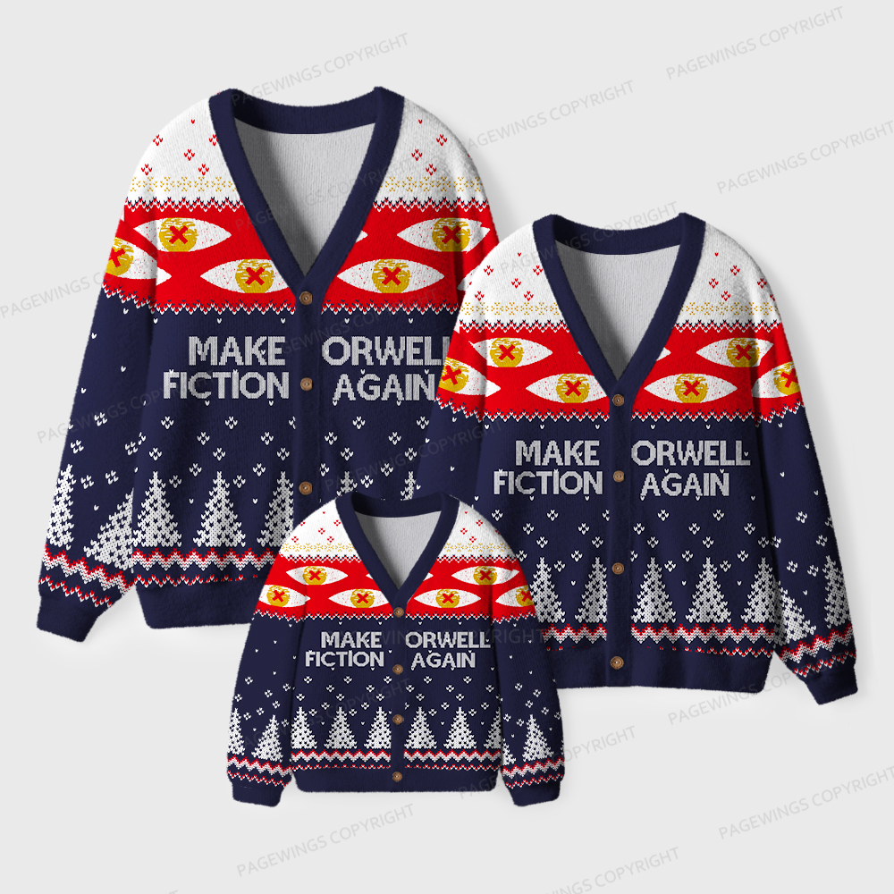 Pagewings Make Fiction Orwell Again Unisex Ugly Cardigan Sweaters