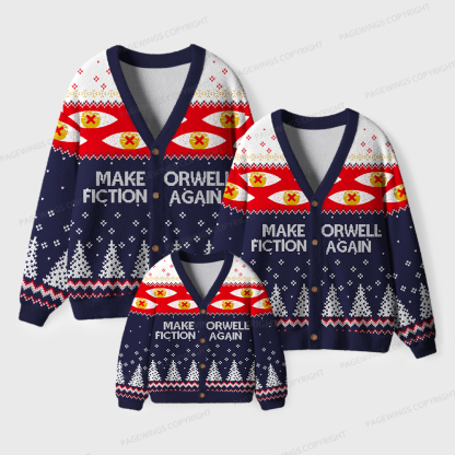 Pagewings Make Fiction Orwell Again Unisex Ugly Cardigan Sweaters