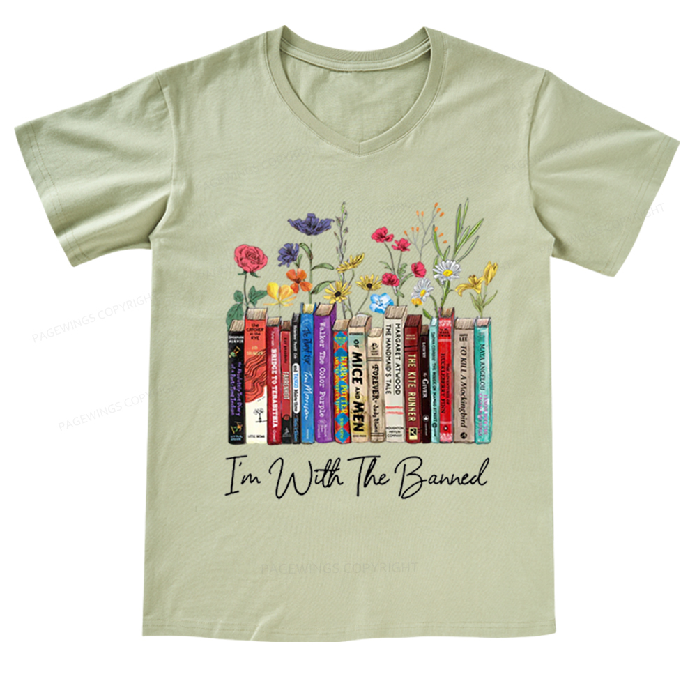 Pagewings I'm With The Banned Flowers V-neck T-shirt
