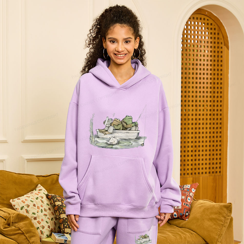 Pagewings Frog Reading Unisex Fleece Hoodie Set