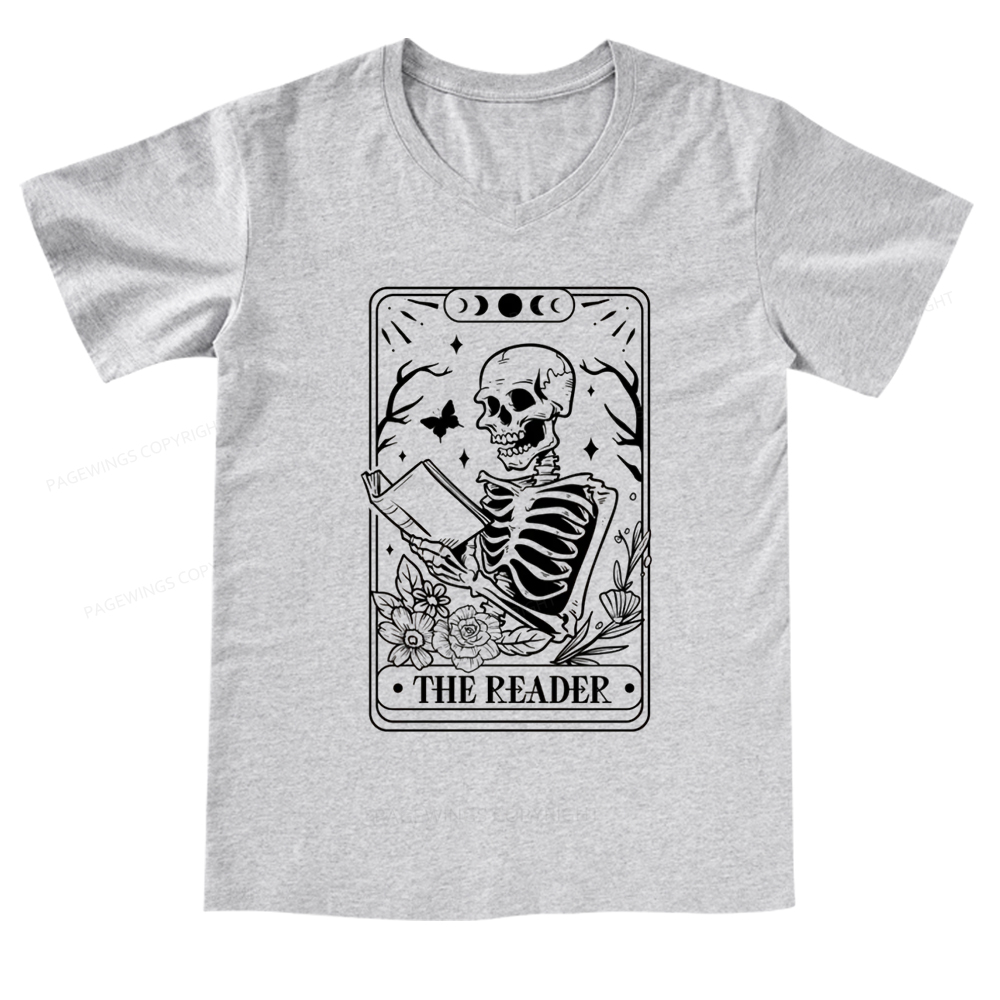Pagewings Halloween The Reader Tarot Card V-neck T-shirt