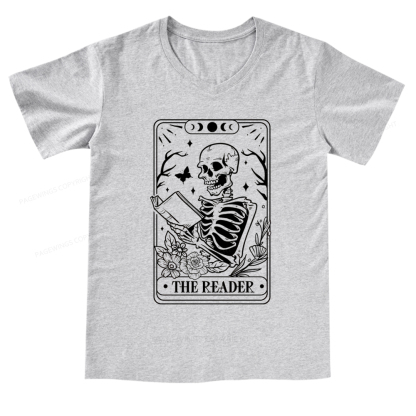 Pagewings Halloween The Reader Tarot Card V-neck T-shirt