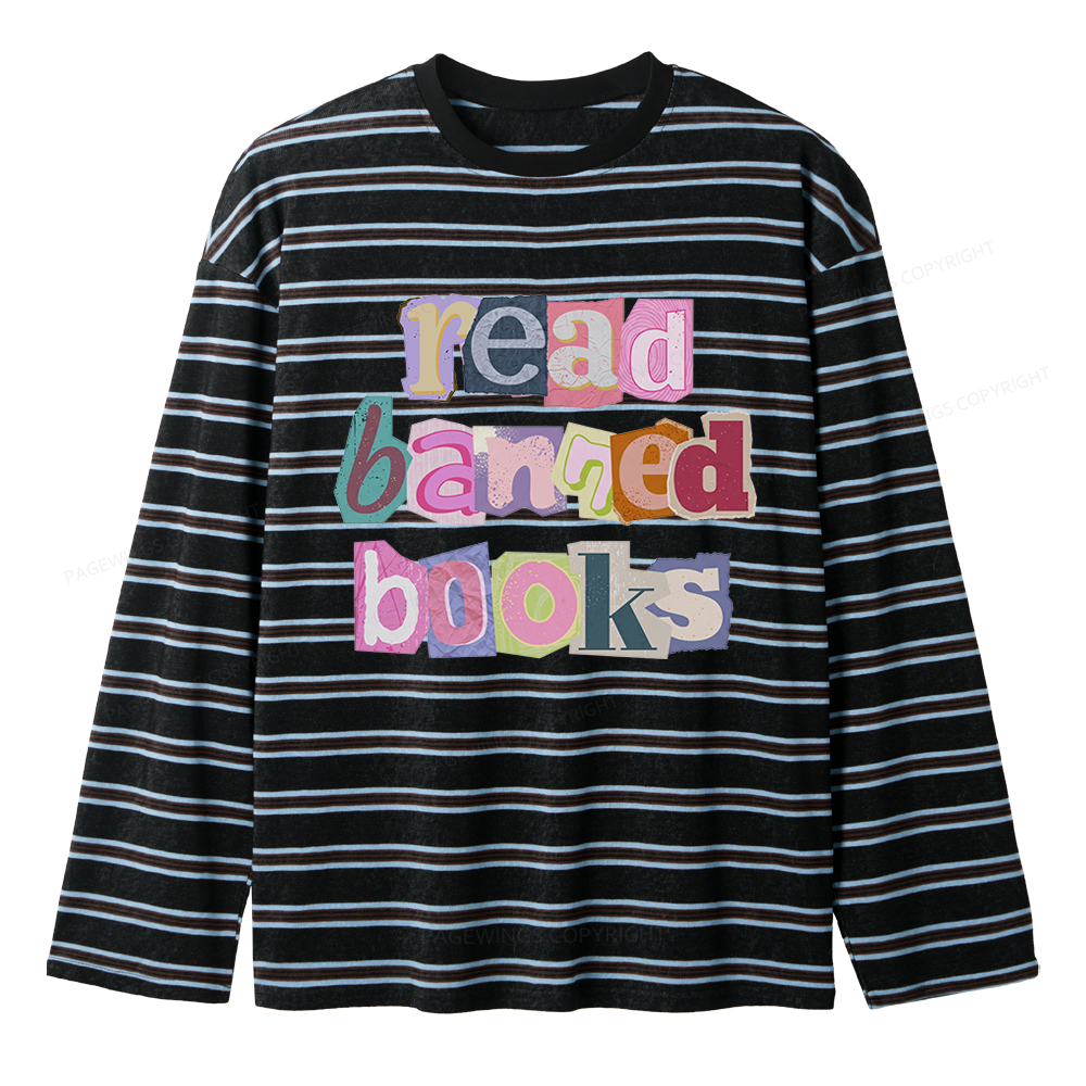 Pagewings Read Banned Books Unisex Striped Long Sleeve T-Shirt