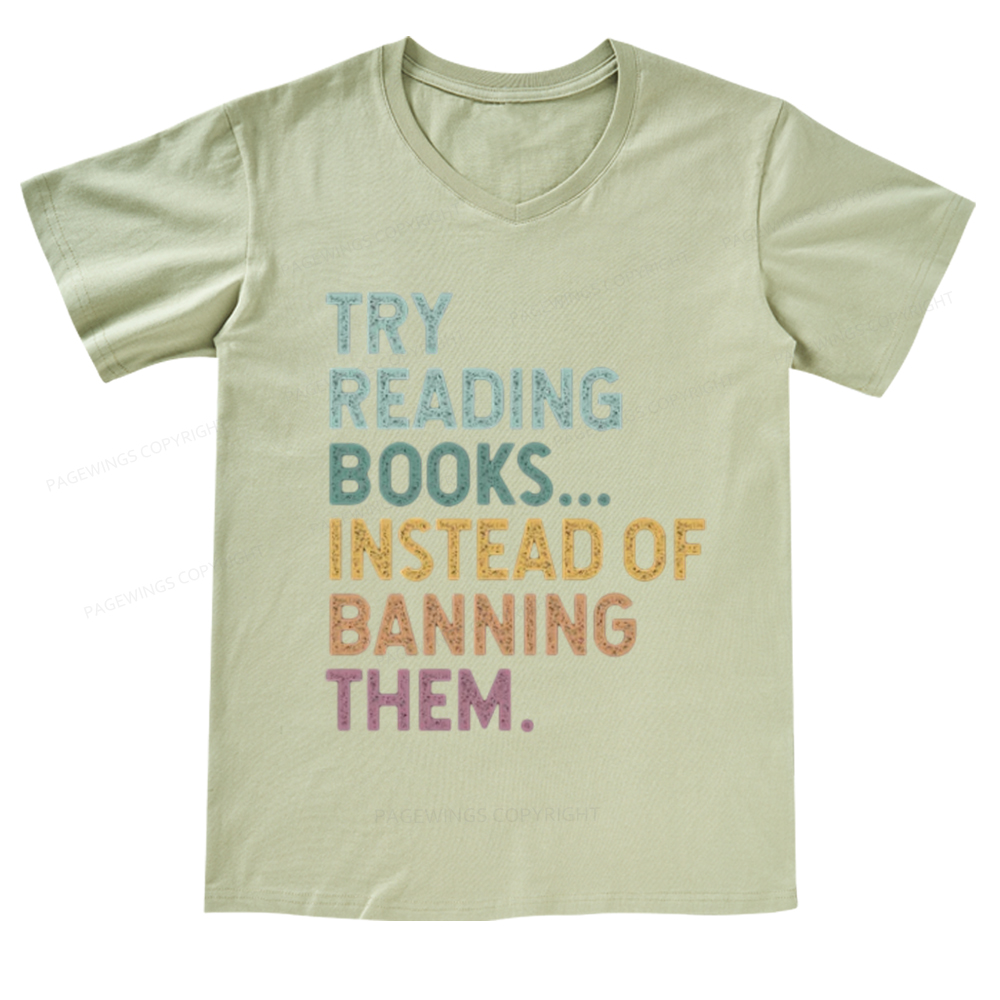 PagewingsTry Reading Books V-neck T-shirt 